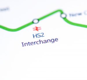 Close up of a map featuring an interchange for HS2