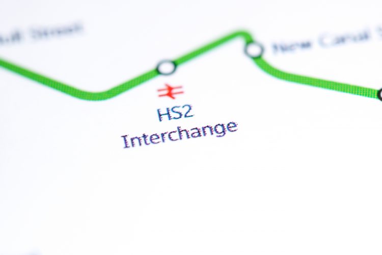 Close up of a map featuring an interchange for HS2