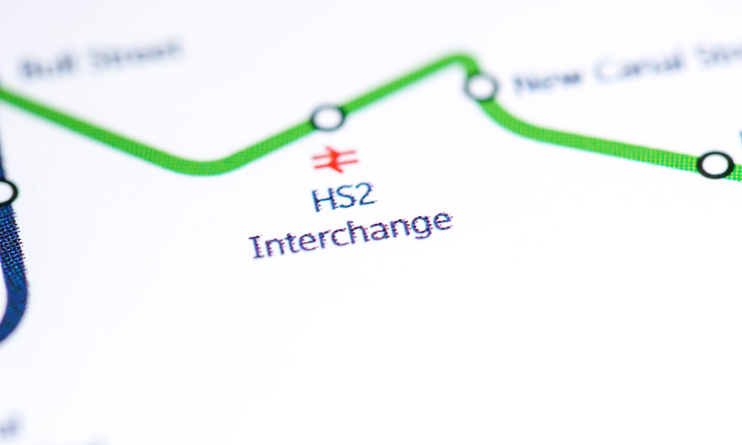 Close up of a map featuring an interchange for HS2