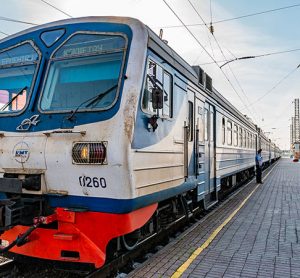 Close of of Kazakhstan locomotive on a sunny day