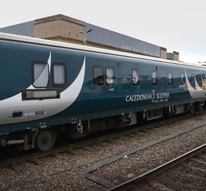 Caledonian Sleeper carriage at Inverness railway station in Scotland