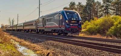 An Amtrak passenger train travelling