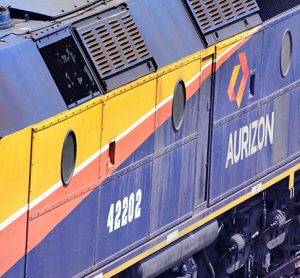 Close up of an Aurizon freight train in Sydney, Australia