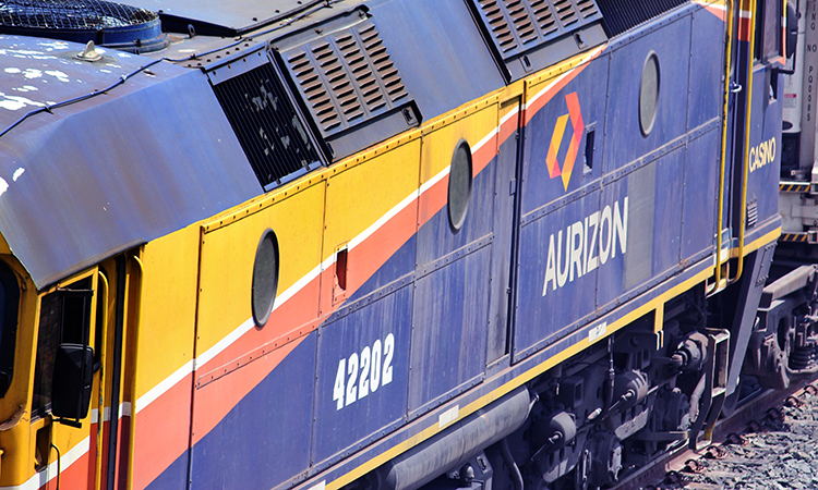 Close up of an Aurizon freight train in Sydney, Australia