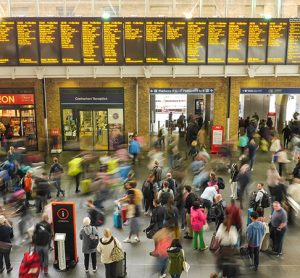 Crowded rail station in London