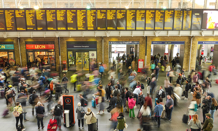 Crowded rail station in London