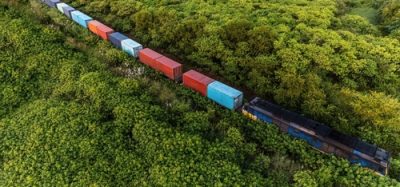 high angle view of freight train