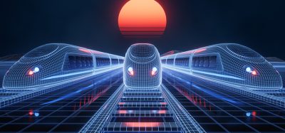 Digital high speed railway bullet train, 3d rendering.
