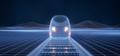 A digitally composed abstract image of a high speed bullet train