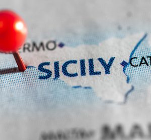 Sicily pinned on a map of Europe.