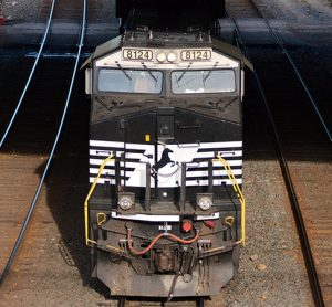 Norfolk Southern Locomotive along the Harrisburg Line that runs past Valley Forge National Historical Park in Valley Forge, Pennsylvania.