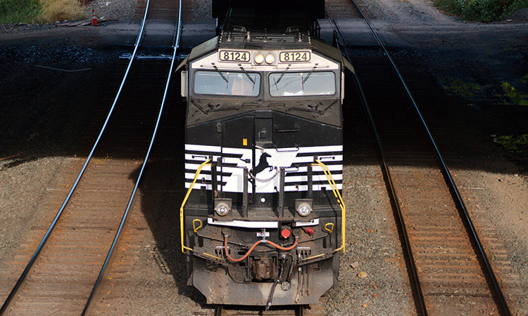 Norfolk Southern Locomotive along the Harrisburg Line that runs past Valley Forge National Historical Park in Valley Forge, Pennsylvania.