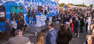 The MOU Signature Event at the Stadler FLIRT H2 SBCTA vehicle at InnoTrans in Berlin.