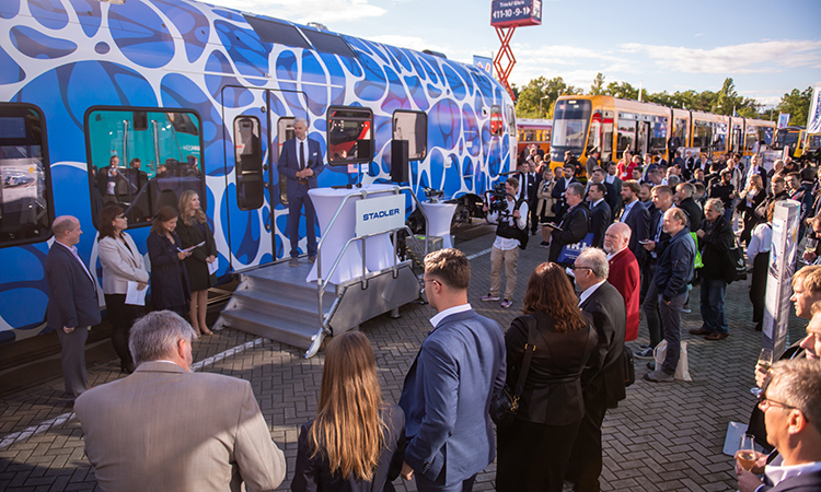 The MOU Signature Event at the Stadler FLIRT H2 SBCTA vehicle at InnoTrans in Berlin.